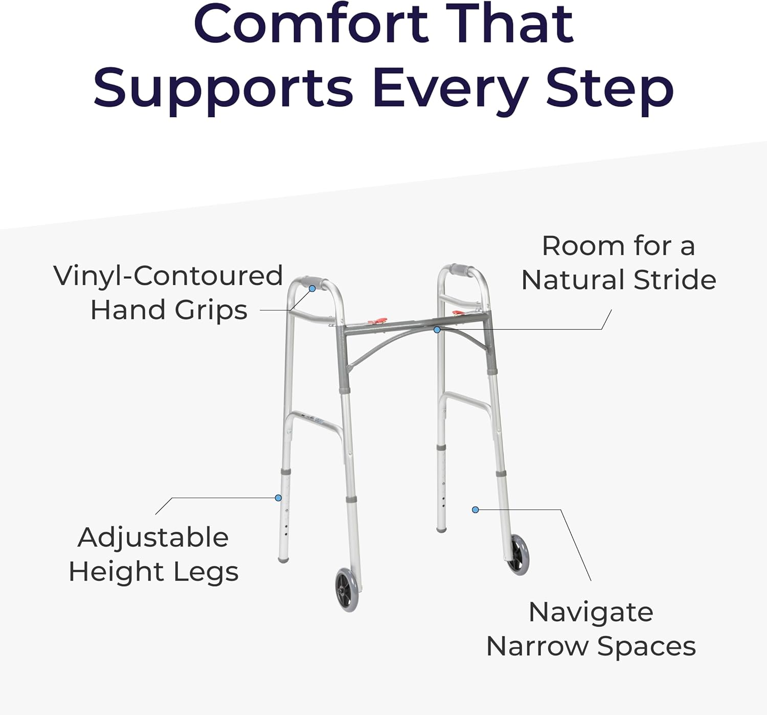 Two-Button Folding Walker, 5-Inch Wheels - Image 3