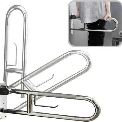 Fold-Down Toilet Grab Bar with Paper Holder