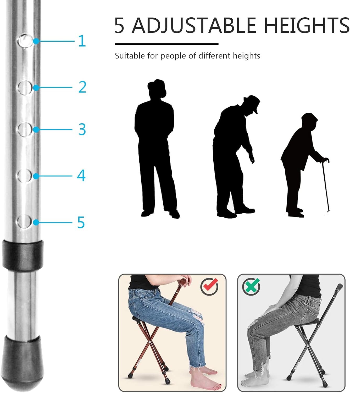 Folding Cane Seat, 440 lbs Capacity - Image 4
