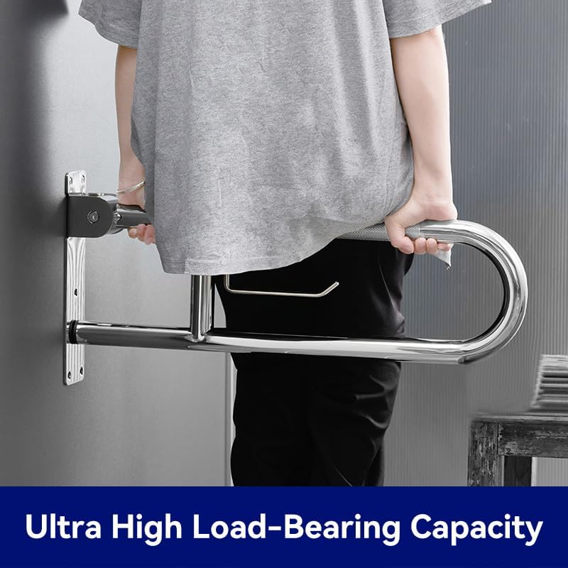 Fold-Down Toilet Grab Bar with Paper Holder - Image 3