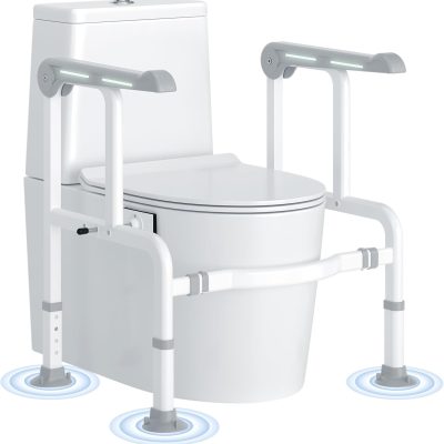 Toilet Safety Rails, Heavy-Duty, Flip-Up Arms, Grey