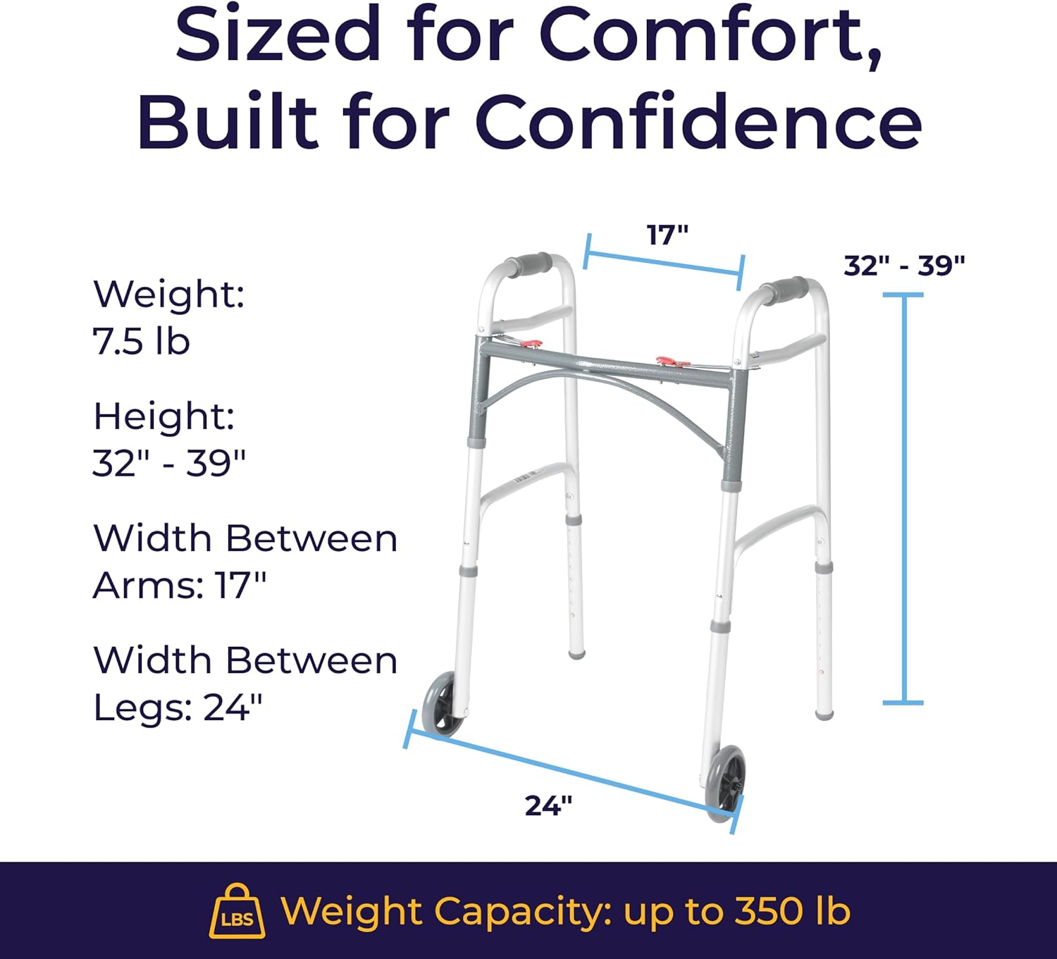 Two-Button Folding Walker, 5-Inch Wheels - Image 4