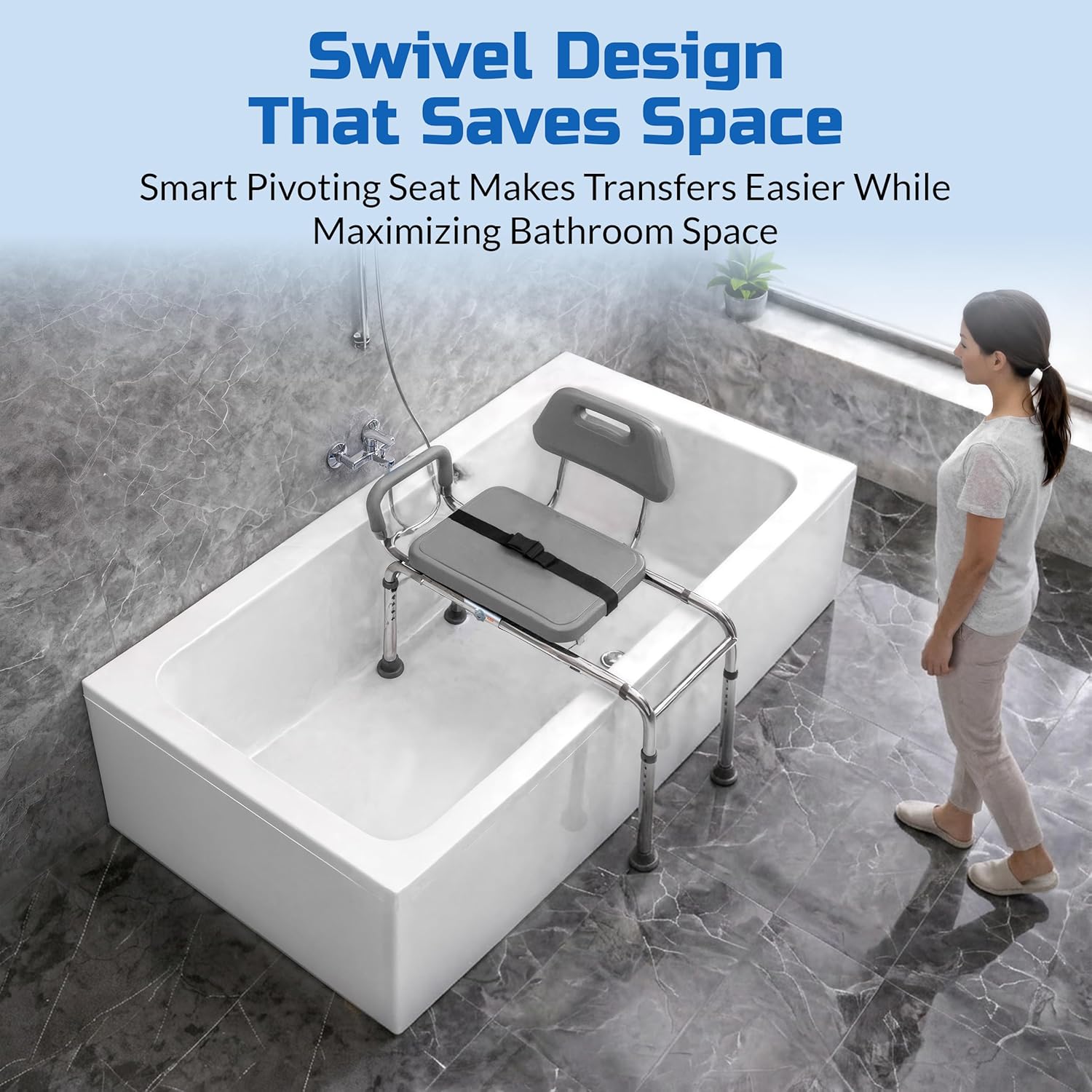 Gray Rotatable Padded Shower Seat for Elderly - Image 4