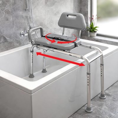 Gray Rotatable Padded Shower Seat for Elderly