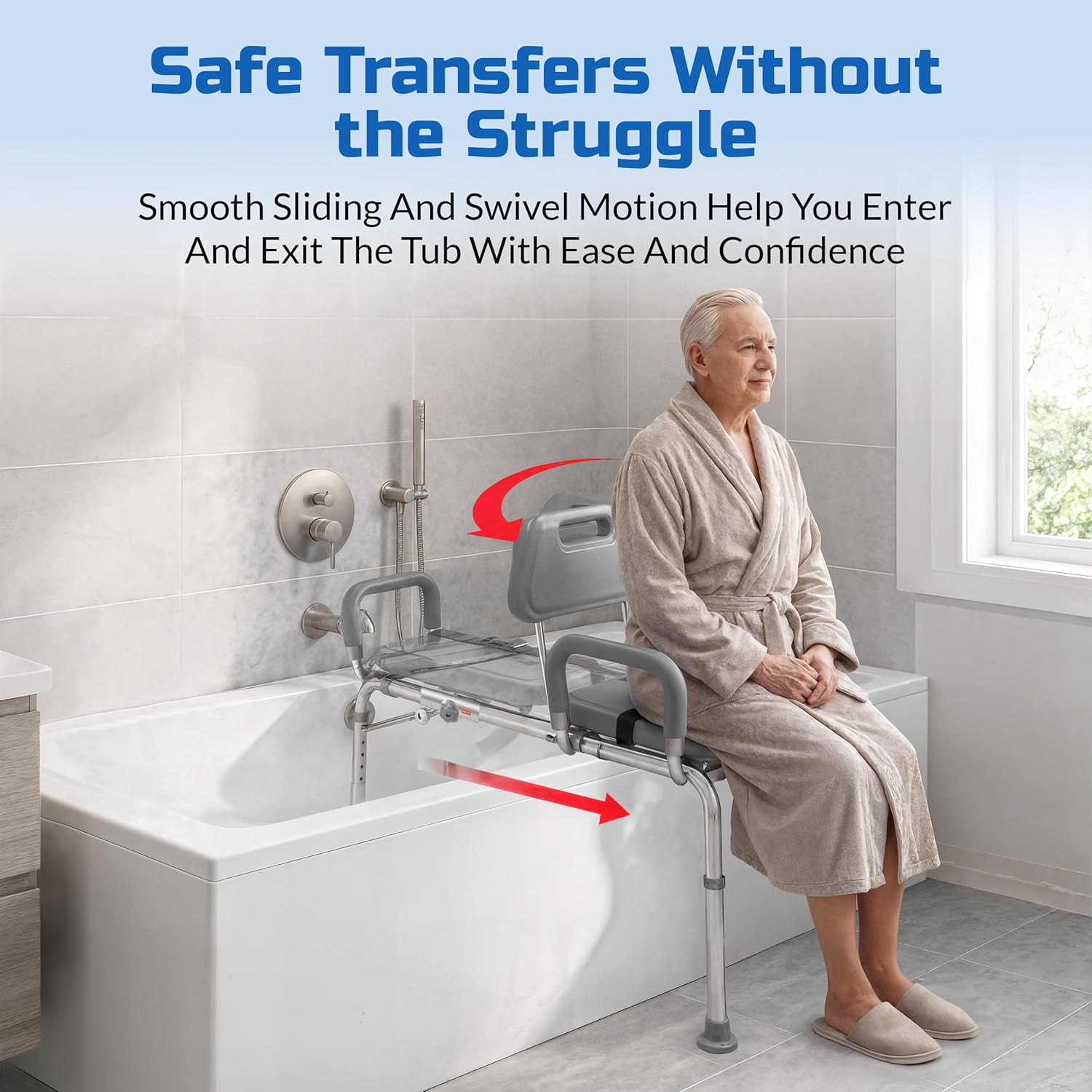 Gray Rotatable Padded Shower Seat for Elderly - Image 2